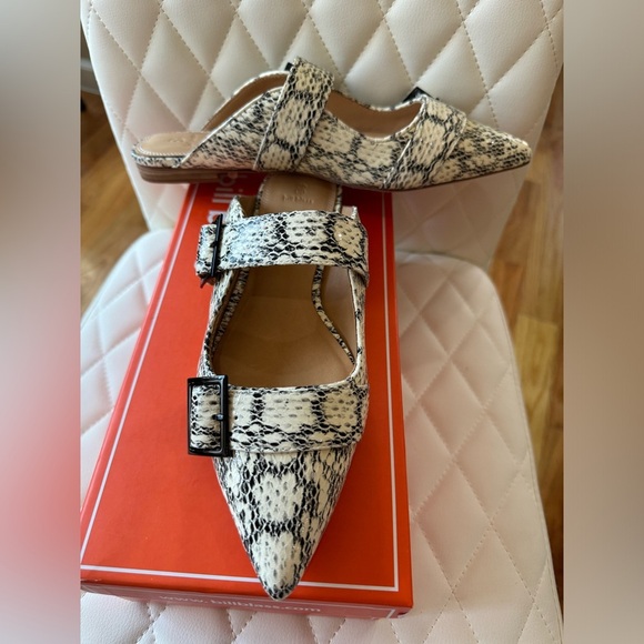 Anthropologie BILL BLASS SYLVIE SLIDE All Leather Mules Flats IVORY SNAKE 8 - Picture 9 of 12